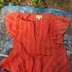 Cleobella Pink Flutter Sleeve Blouse with Ruffled Peplum